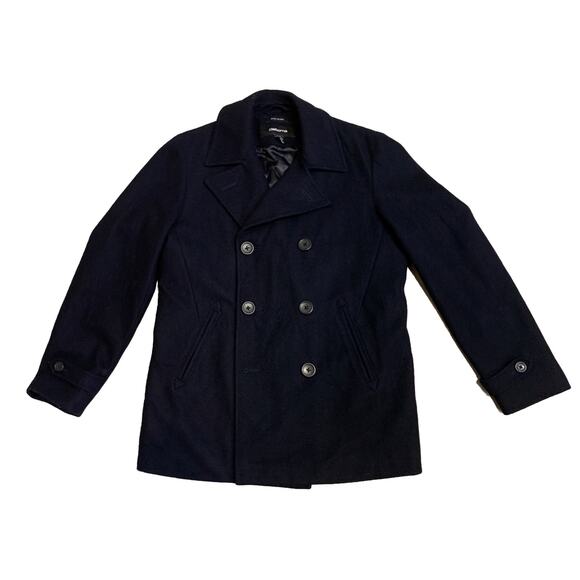 LIZ CLAIBORNE Heavy Coat Womens S Small Navy Wool Blend Double Breasted Peacoat - Picture 1 of 11